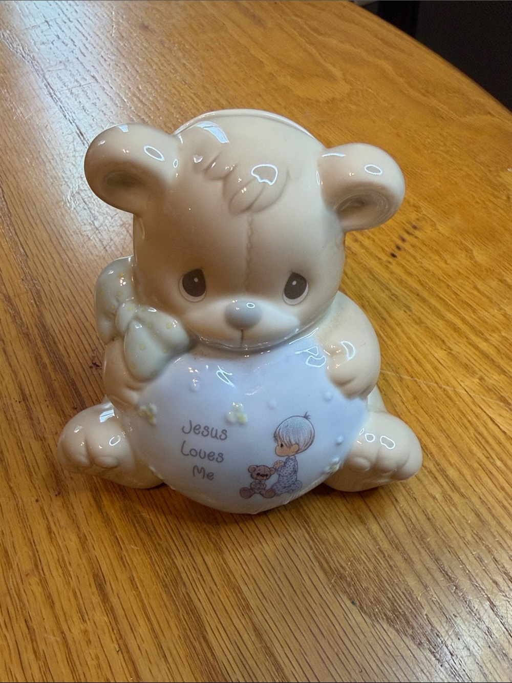 Ceramic Bear Figurine "Jesus Loves Me" in Cream and White bank